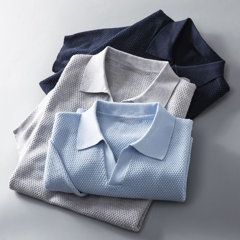 Herenpolo Met Open Kraag – Textuur, Ademend & Stretchcomfort Voor Voorjaar & Zomer