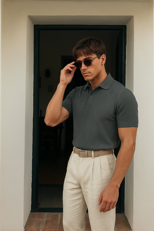 Heren polo met korte mouwen – gebreide structuur, ademend & zomers elegant