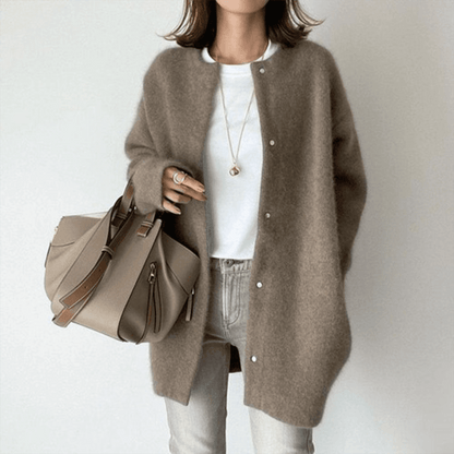 Cardigan Voor Dames – Zachte Lange Pasvorm, Ronde Hals & Drukknoopsluiting – Voorjaar, Zomer En Herfst