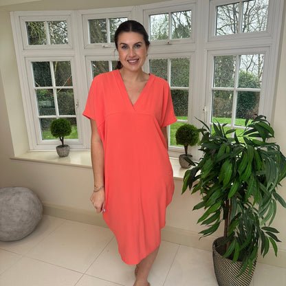 Dames Losvallende Midi-Jurk Met V-Hals En Korte Mouwen – Lente, Zomer En Casual Momenten