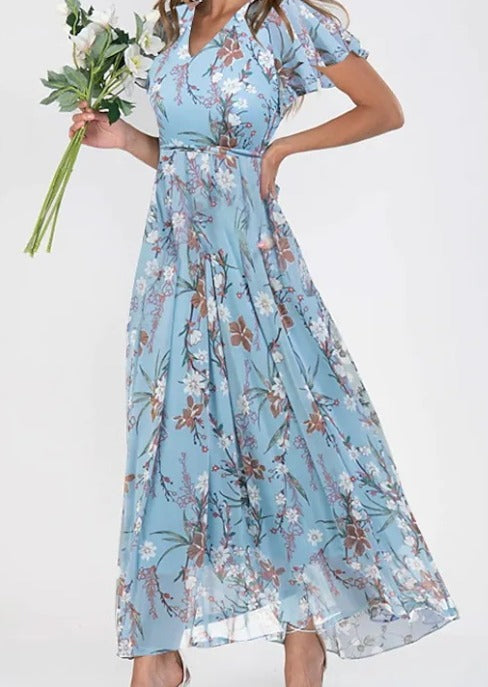 Maxi zomerjurk voor dames – bloemenprint, vlindermouwen & zwierige pasvorm voor voorjaar, zomer en vakanties