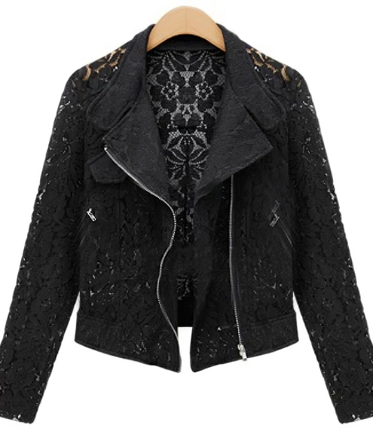 Lace Bikerjack Met Ritssluiting – Korte Damesjas Voor Lente & Herfst Met Verfijnd Kant En Stoere Details