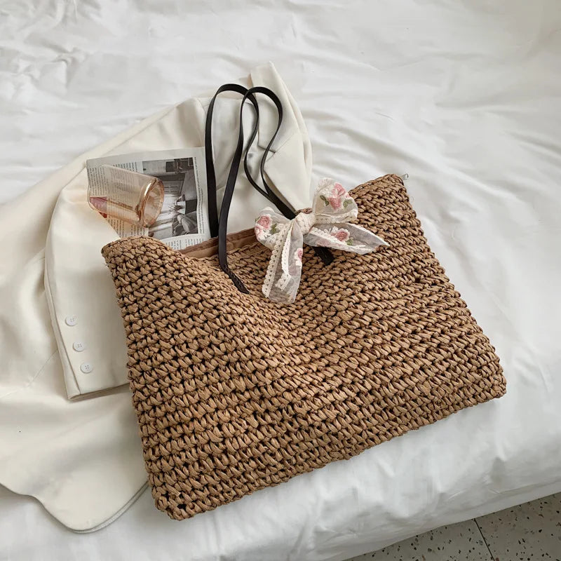 Tas Voor Dames – Grote Gevlochten Tote Bag / Shopper Met Lange Schouderhengsels Voor Strand, Vakantie & Dagelijks Gebruik (Zomer, Voorjaar)