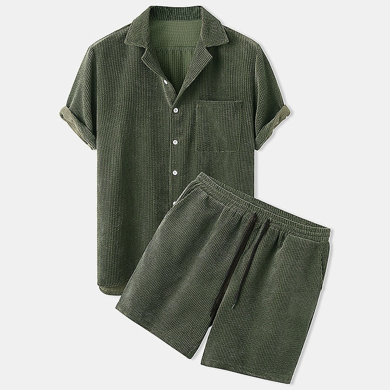 Geribbelde Herenset Met Short En Shirt – Luchtig, Stretch & Zomercomfort Voor Voorjaar & Zomer