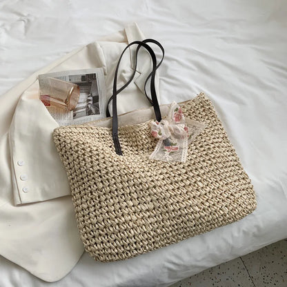 Tas Voor Dames – Grote Gevlochten Tote Bag / Shopper Met Lange Schouderhengsels Voor Strand, Vakantie & Dagelijks Gebruik (Zomer, Voorjaar)