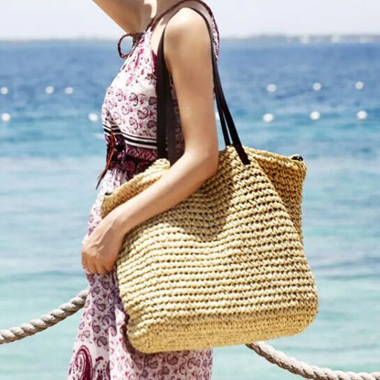 Tas Voor Dames – Grote Gevlochten Tote Bag / Shopper Met Lange Schouderhengsels Voor Strand, Vakantie & Dagelijks Gebruik (Zomer, Voorjaar)