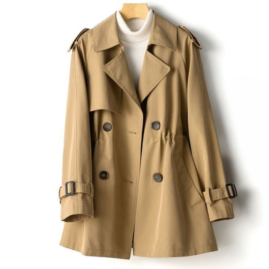 Korte Trenchcoat Met Taille-Accent En Dubbele Knopen – Stijlvolle Damesjas Voor Lente & Herfst