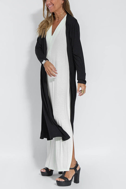 Lange Damescardigan Met Mouwen En Maxi Jumpsuit – Stijlvolle Co-Ord Set Met Elegante Flair