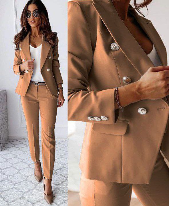 Damespak Met Getailleerde Blazer En Slim Fit Pantalon – Perfect Voor Lente, Zomer En Herfst