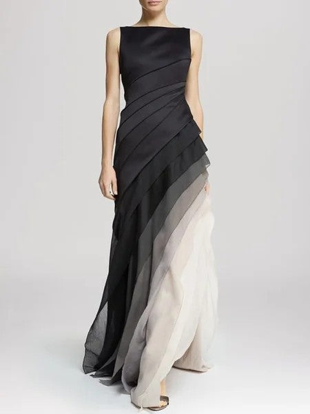 Lange Avondjurk Met Gelaagde Plooien En Verloopdesign – Elegante Gala Look Met Luxe Uitstraling