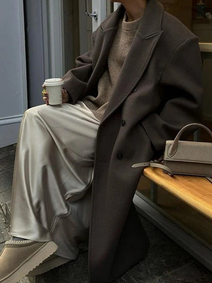 Oversized Damesmantel Voor Herfst & Winter – Warme Wolblend, Dubbele Knopenrij & Tijdloze Elegantie