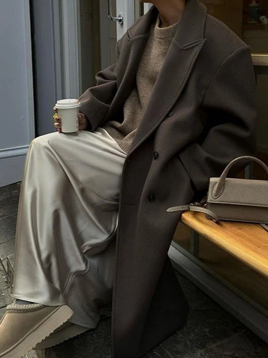Oversized Damesmantel Voor Herfst & Winter – Warme Wolblend, Dubbele Knopenrij & Tijdloze Elegantie