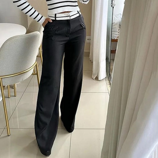 Gestreepte Dames Set Knit Top Met Col En Rechte Pantalon – Ideaal Voor Herfst, Winter En Voorjaar