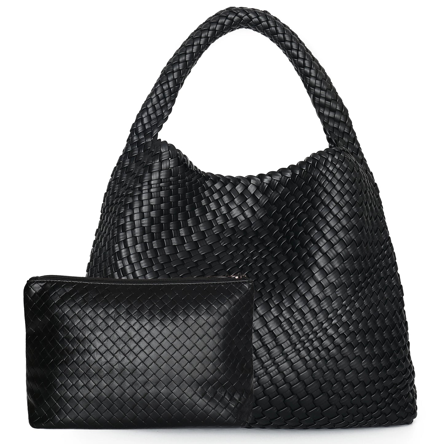Luxe Gevlochten Schoudertas Met Bijpassende Pouch / 2-in-1 Set Voor Werk, Stad & Dagelijks Gebruik (Vier Seizoenen)
