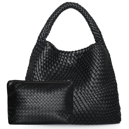Luxe Gevlochten Schoudertas Met Bijpassende Pouch / 2-in-1 Set Voor Werk, Stad & Dagelijks Gebruik (Vier Seizoenen)