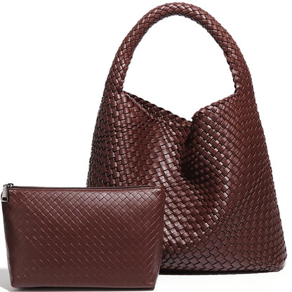 Luxe Gevlochten Schoudertas Met Bijpassende Pouch / 2-in-1 Set Voor Werk, Stad & Dagelijks Gebruik (Vier Seizoenen)