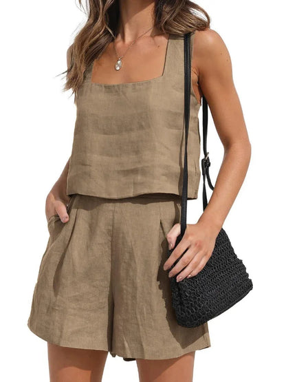 Dames Tweedelige Set Met Mouwloze Top En Korte Broek – Lente, Zomer En Vroege Herfst