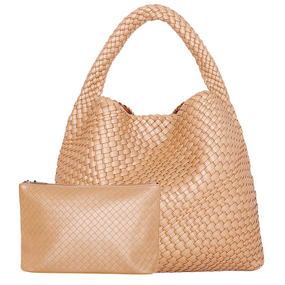 Luxe Gevlochten Schoudertas Met Bijpassende Pouch / 2-in-1 Set Voor Werk, Stad & Dagelijks Gebruik (Vier Seizoenen)