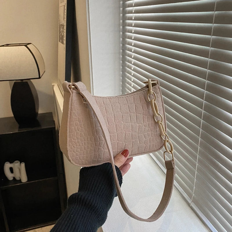 Mini schoudertas voor dames – croco structuur, goudaccenten & compact design (voorjaar, zomer, herfst)