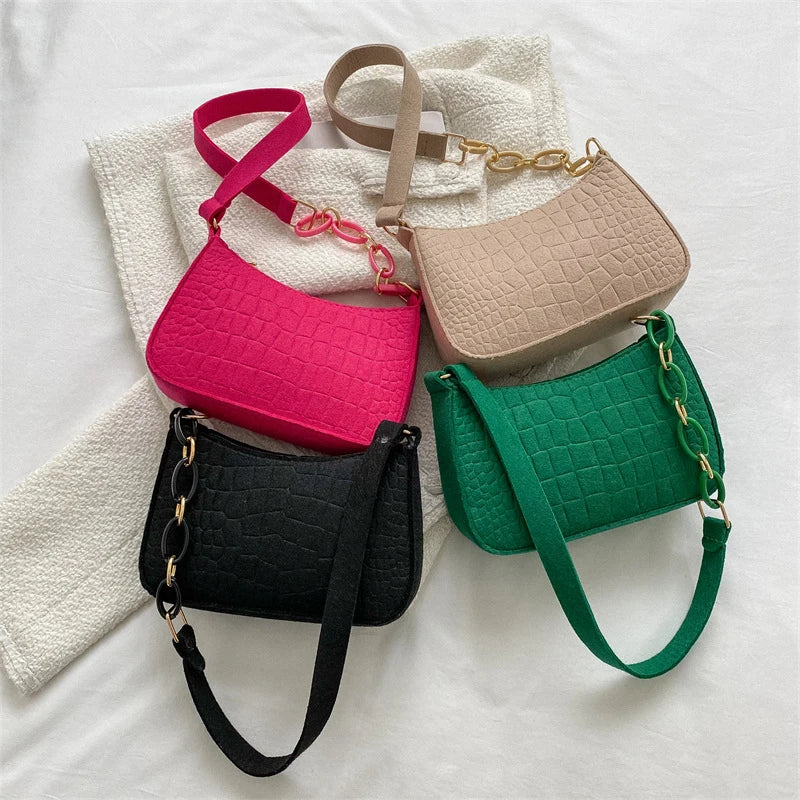 Mini schoudertas voor dames – croco structuur, goudaccenten & compact design (voorjaar, zomer, herfst)