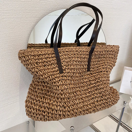 Tas Voor Dames – Grote Gevlochten Tote Bag / Shopper Met Lange Schouderhengsels Voor Strand, Vakantie & Dagelijks Gebruik (Zomer, Voorjaar)