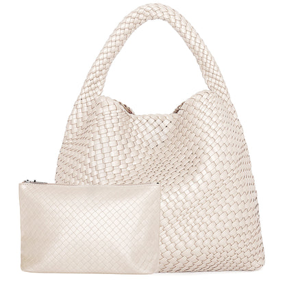 Luxe Gevlochten Schoudertas Met Bijpassende Pouch / 2-in-1 Set Voor Werk, Stad & Dagelijks Gebruik (Vier Seizoenen)