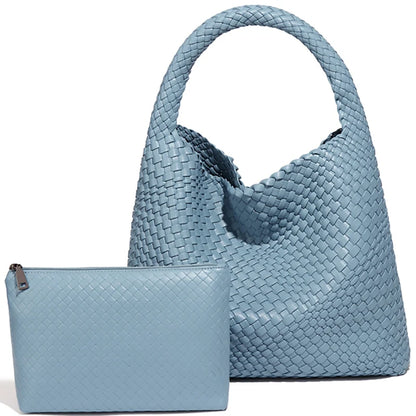 Luxe Gevlochten Schoudertas Met Bijpassende Pouch / 2-in-1 Set Voor Werk, Stad & Dagelijks Gebruik (Vier Seizoenen)
