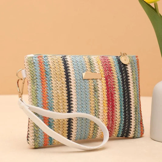 Zomerse Handtas Voor Dames – Gevlochten Design Met Polsband & Ritssluiting Voor Strand En Vakantie