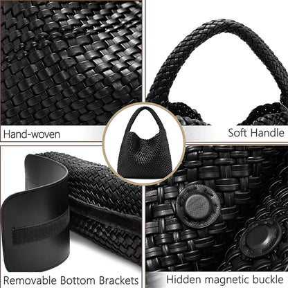 Luxe Gevlochten Schoudertas Met Bijpassende Pouch / 2-in-1 Set Voor Werk, Stad & Dagelijks Gebruik (Vier Seizoenen)