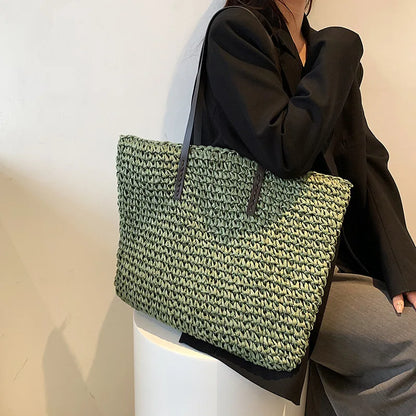 Tas Voor Dames – Grote Gevlochten Tote Bag / Shopper Met Lange Schouderhengsels Voor Strand, Vakantie & Dagelijks Gebruik (Zomer, Voorjaar)