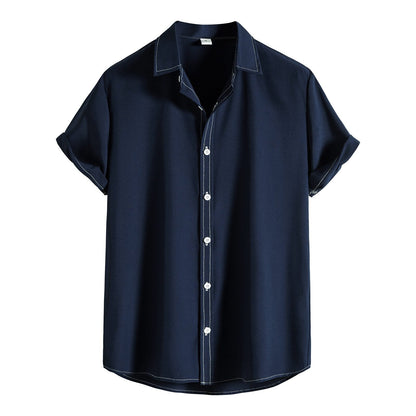 Herenoverhemd Met Korte Mouwen – Contrasterende Stiksels, Ademend & Casual Chic Voor Voorjaar & Zomer