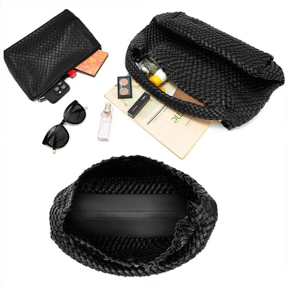 Luxe Gevlochten Schoudertas Met Bijpassende Pouch / 2-in-1 Set Voor Werk, Stad & Dagelijks Gebruik (Vier Seizoenen)