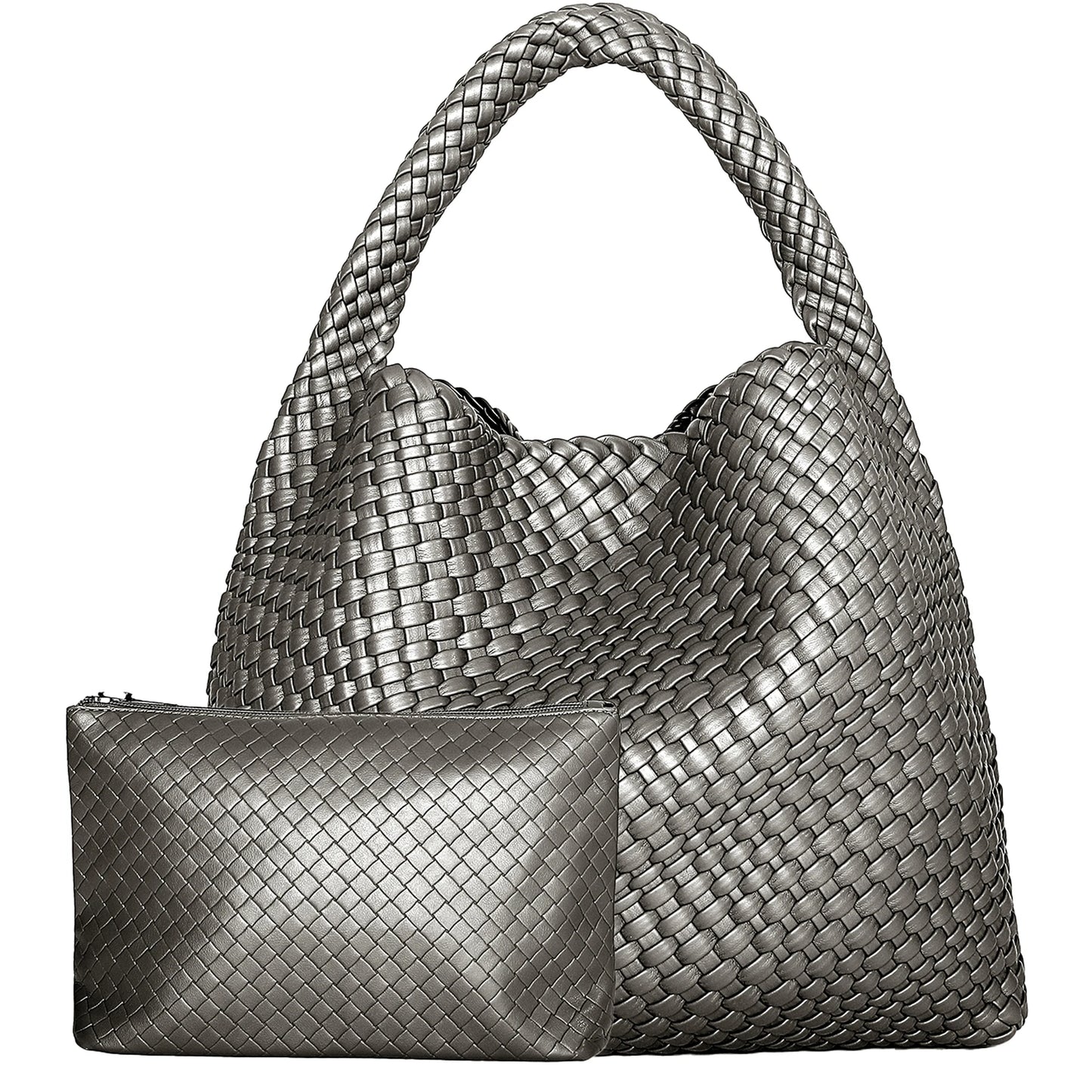 Luxe Gevlochten Schoudertas Met Bijpassende Pouch / 2-in-1 Set Voor Werk, Stad & Dagelijks Gebruik (Vier Seizoenen)