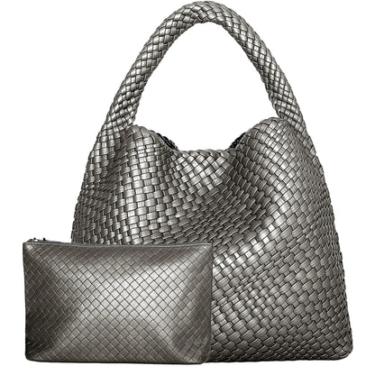 Luxe Gevlochten Schoudertas Met Bijpassende Pouch / 2-in-1 Set Voor Werk, Stad & Dagelijks Gebruik (Vier Seizoenen)