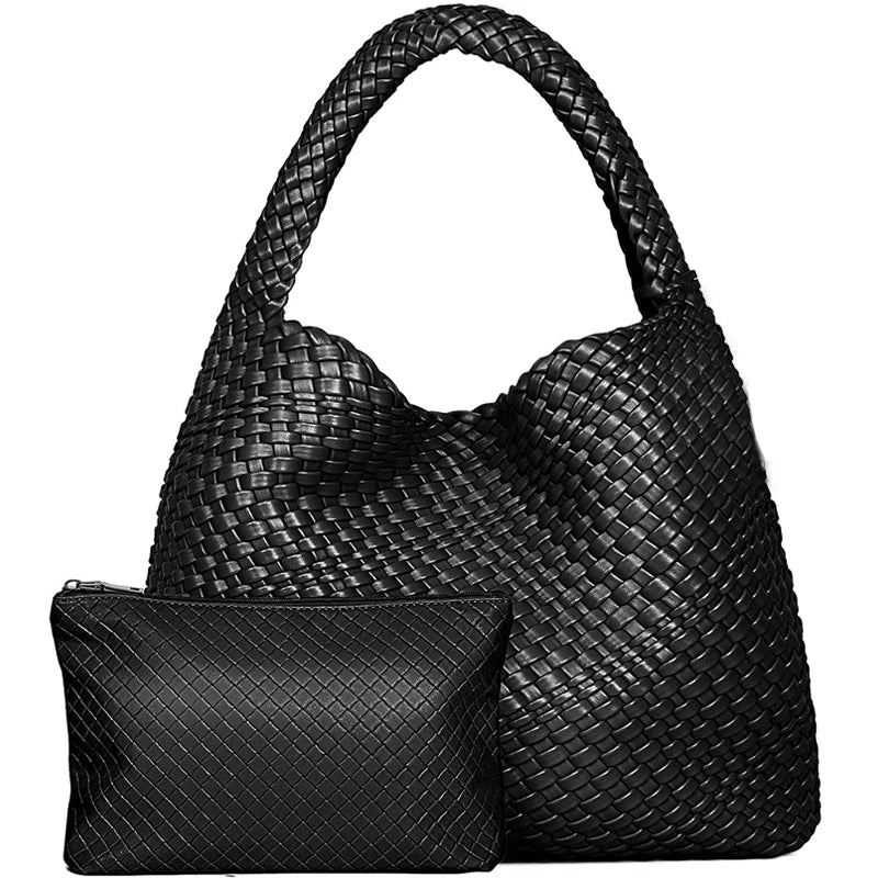 Luxe Gevlochten Schoudertas Met Bijpassende Pouch / 2-in-1 Set Voor Werk, Stad & Dagelijks Gebruik (Vier Seizoenen)