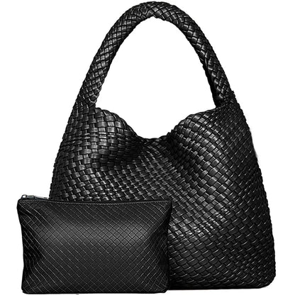 Luxe Gevlochten Schoudertas Met Bijpassende Pouch / 2-in-1 Set Voor Werk, Stad & Dagelijks Gebruik (Vier Seizoenen)