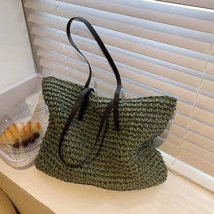 Tas Voor Dames – Grote Gevlochten Tote Bag / Shopper Met Lange Schouderhengsels Voor Strand, Vakantie & Dagelijks Gebruik (Zomer, Voorjaar)