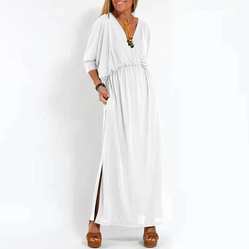 Dames Maxi-Jurk Met V-Hals En Elastische Taille – Lente, Zomer En Nazomer
