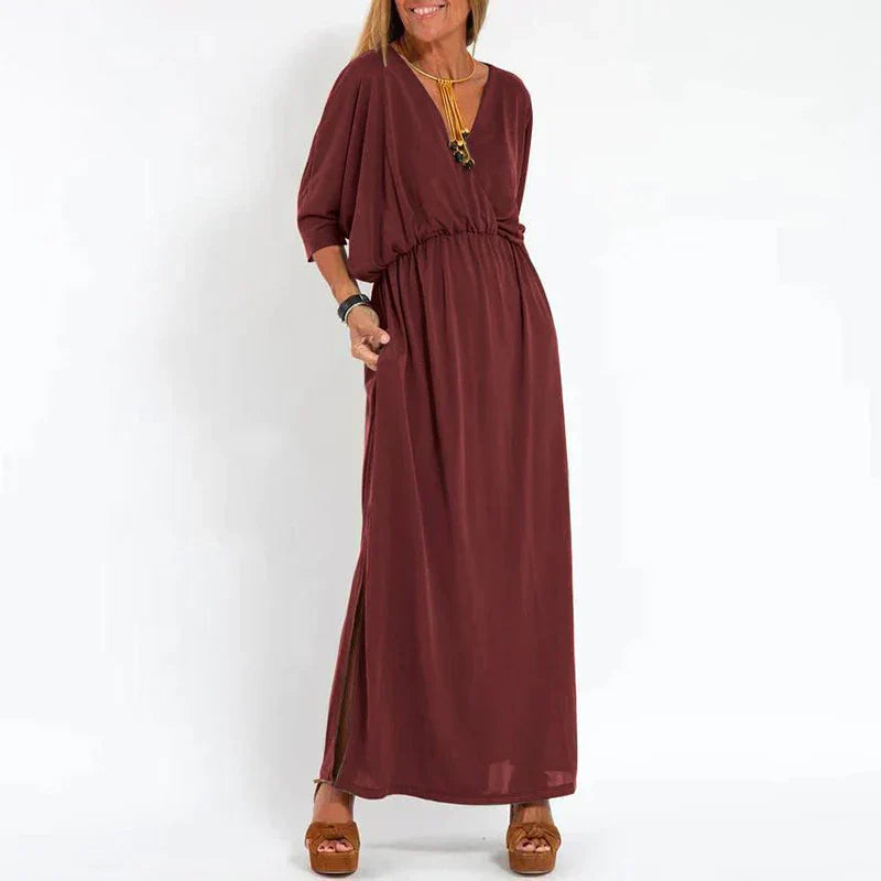 Dames Maxi-Jurk Met V-Hals En Elastische Taille – Lente, Zomer En Nazomer