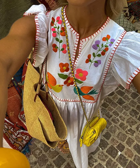 Boho Maxi-Jurk Met Borduursels – Luchtige Zomerjurk Met Kleurrijke Details