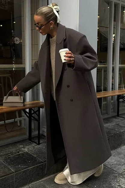 Oversized Damesmantel Voor Herfst & Winter – Warme Wolblend, Dubbele Knopenrij & Tijdloze Elegantie