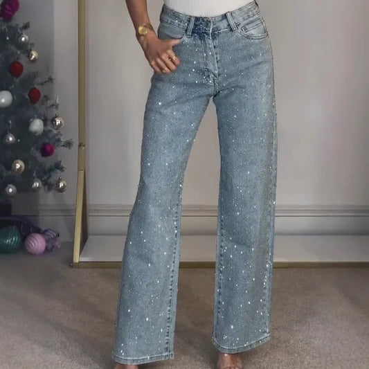 Glitter Jeans Dames High Waist