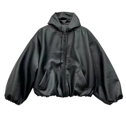 Unisex Zwarte Leren Tussenjas