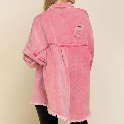 Oversized Denim Jack Met Scheuren – Casual Voorjaarsjas Voor Dames Met Relaxed Fit En Vintage Flair