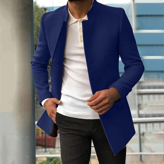Herfst Heren Jas Met Lange Snit En Opstaande Kraag Voor Een Moderne Look