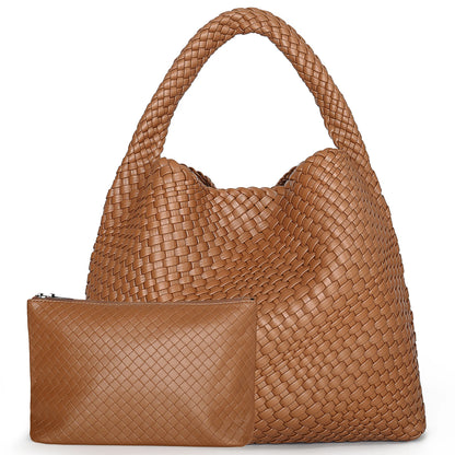 Luxe Gevlochten Schoudertas Met Bijpassende Pouch / 2-in-1 Set Voor Werk, Stad & Dagelijks Gebruik (Vier Seizoenen)