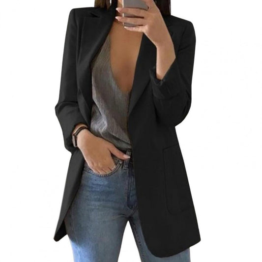 Elegante Damesblazer Met Slanke Pasvorm – Mid-Lengte Design Voor Werk En Vrije Tijd