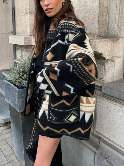 Aztec-Geïnspireerde Oversized Jas – Herfst & Winter Musthave Voor De Gedurfde Vrouw