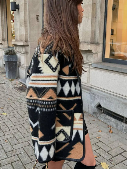 Aztec-Geïnspireerde Oversized Jas – Herfst & Winter Musthave Voor De Gedurfde Vrouw