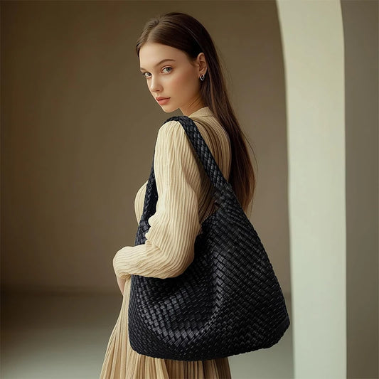 Luxe Gevlochten Schoudertas Met Bijpassende Pouch / 2-in-1 Set Voor Werk, Stad & Dagelijks Gebruik (Vier Seizoenen)